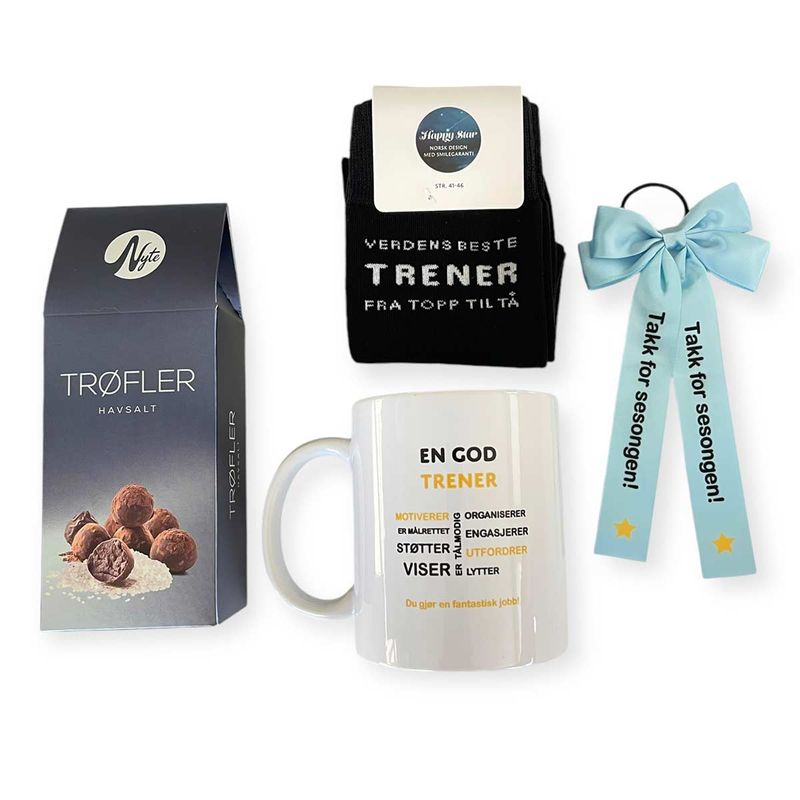 Gavepakke 'God trener' med strømper og sjokoladetrøfler