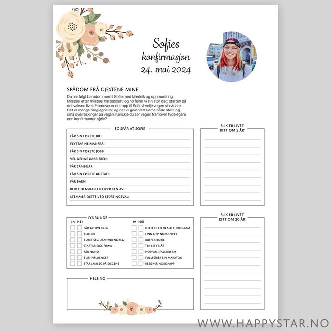 Hovedbilde Nynorsk Spådomsark personlig tekst fersken farger