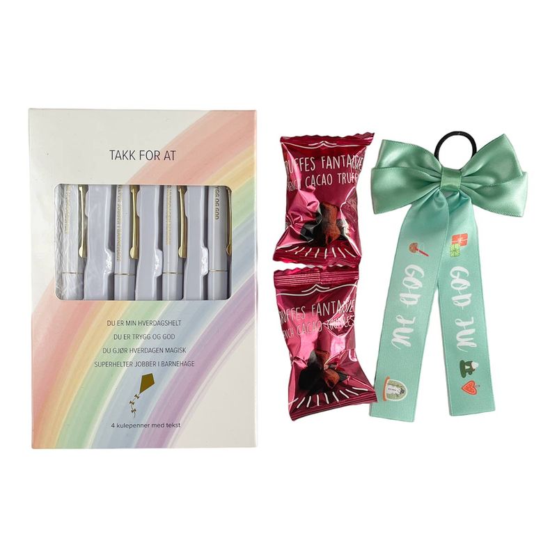 Gavepakke til barnehageansatte - 4pk kulepenn og trøfler