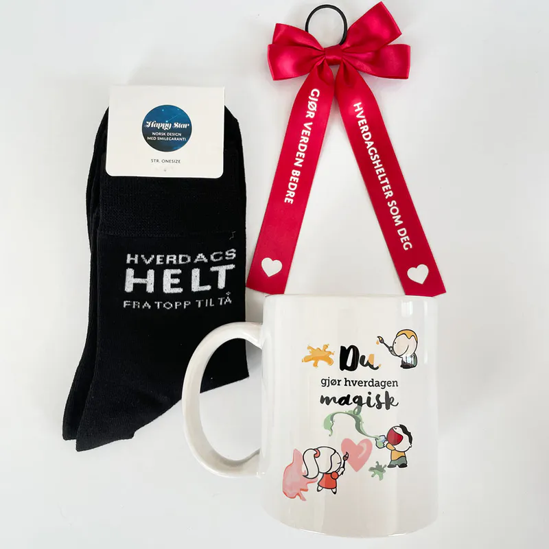 Gavepakke Hverdagshelt - kopp og strømper