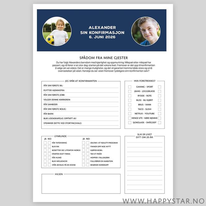 Hovedbilde Spådomsark personlig mørkeblå med 2 bilder