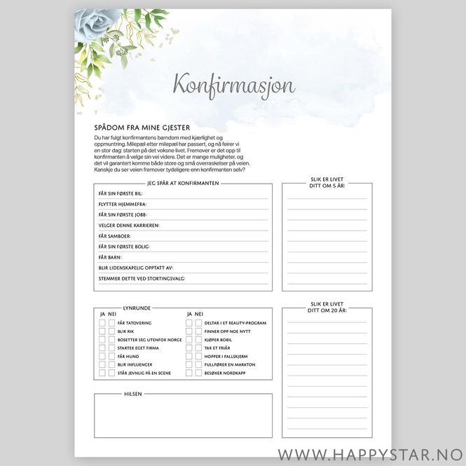 Hovedbilde Spådomsark blå blomster 