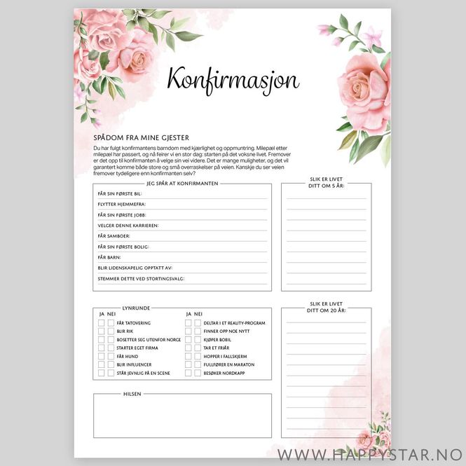 Hovedbilde Spådomsark rosa blomster 