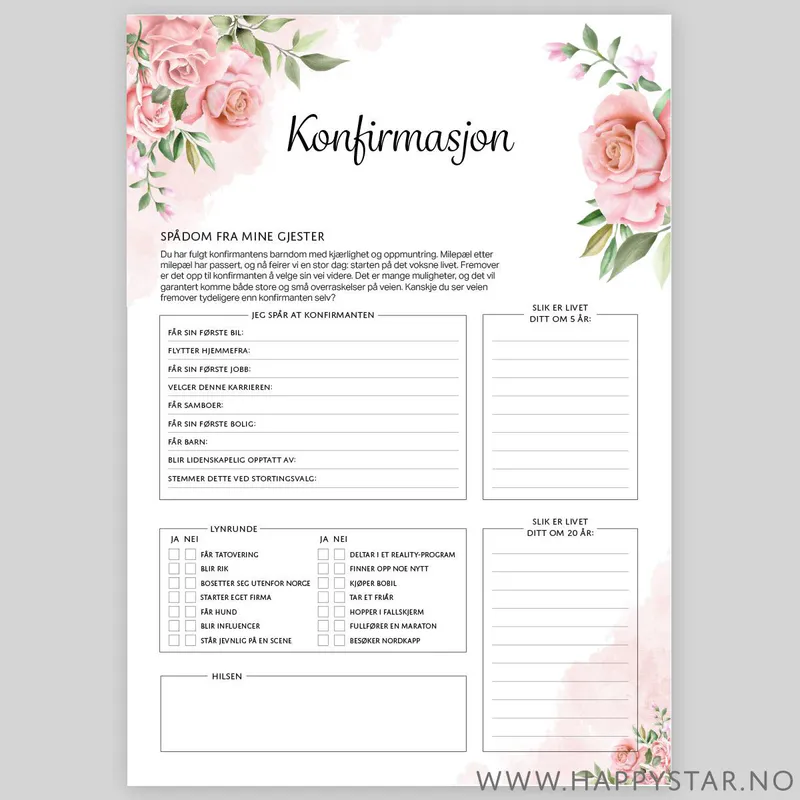 Spådomsark rosa blomster 