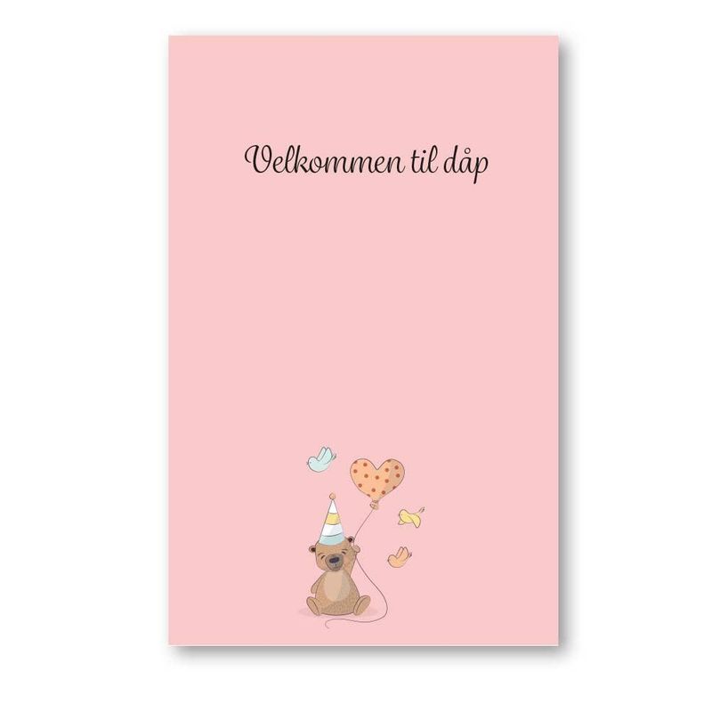 Velkommen til dåp  - Rosa - Enkle Bordkort 20stk