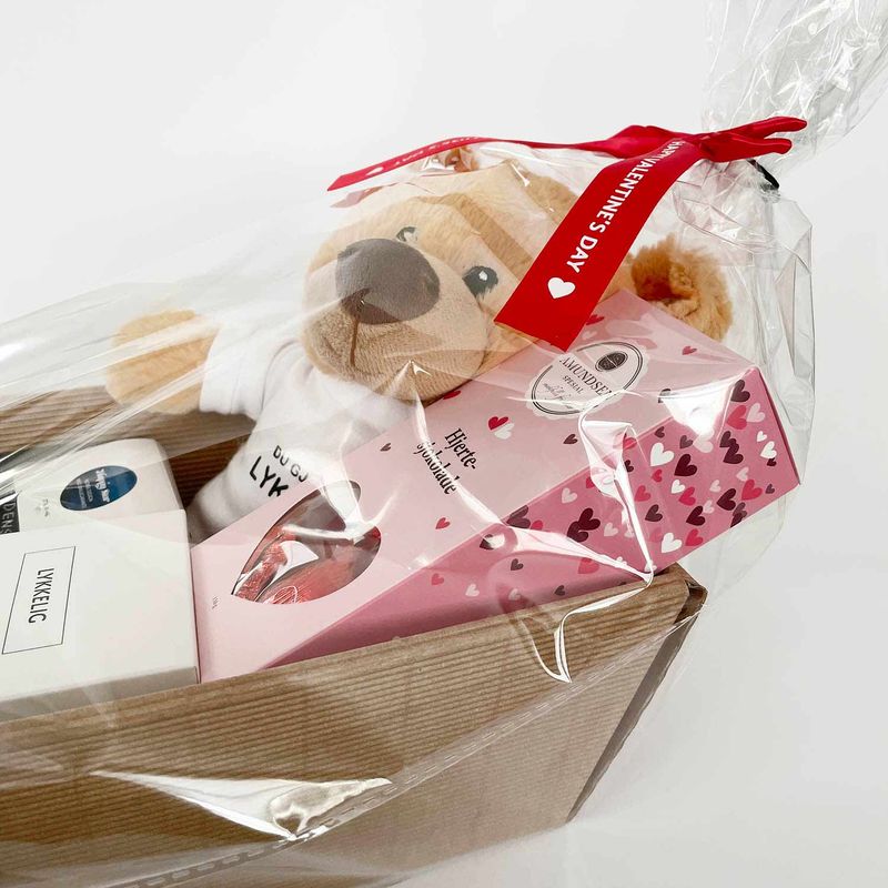 Gavekurv til kjæresten med personlig bamse - skriv din egen hil