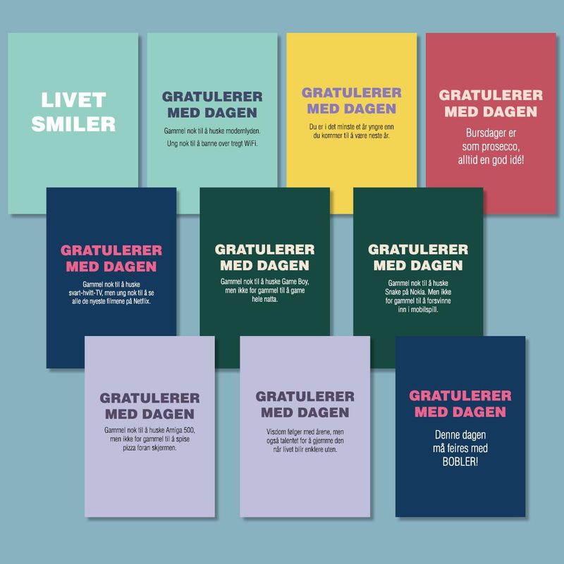 10 festlige bursdagskort - Pakke 01